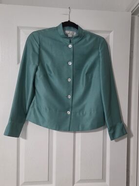 Vintage Women's Silk Crop Teal Jacket. Natural Fibers, Classic Church Work. 6